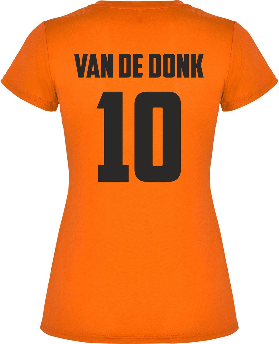 Dames t-shirt Van de Donk 10 | Voetbalshirts dames nederlands elftal | ek2022 | oranje shirt dames | Oranje fluor | maat S